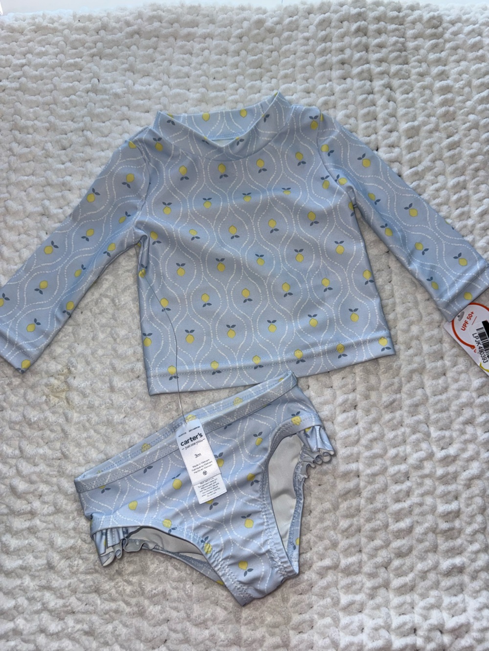 Carter's Light Blue Rash Guard Set with Yellow Lemon Print
